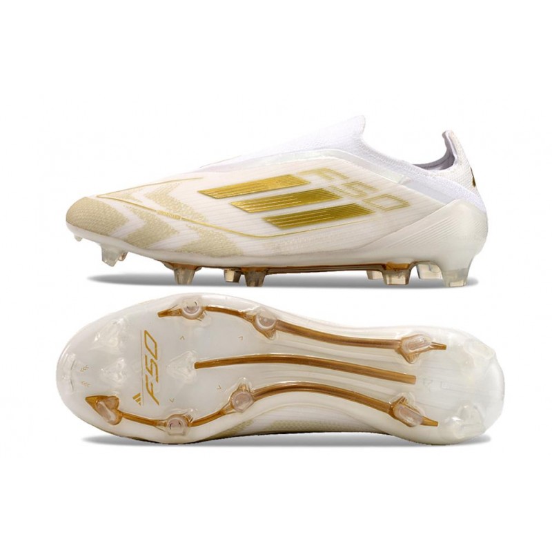 adidas F50 Elite Snörlös FG Fotbollsskor Vit Guld för Herr 5 Billiga Fotbollsskor adidas F50 Elite Snörlös FG Fotbollsskor Vit Guld 5