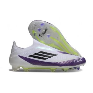 adidas F50 Elite Snörlös FG Fotbollsskor X Messi Vit Svart Lila för Herr Billiga Fotbollsskor adidas F50 Elite Snörlös FG Fotbollsskor X Messi Vit Svart Lila