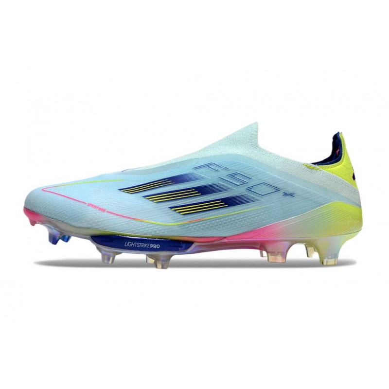 adidas F50 + Laceless FG Blå Gul för Herr 4 Billiga Fotbollsskor adidas F50 + Laceless FG Blå Gul 4