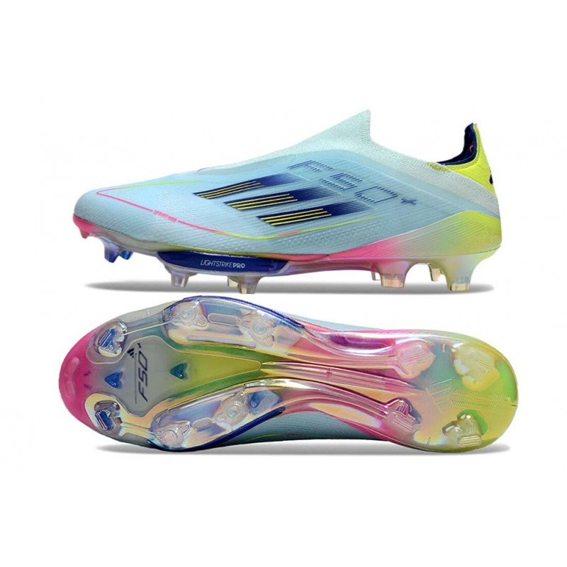 adidas F50 + Laceless FG Blå Gul för Herr 5 Billiga Fotbollsskor adidas F50 + Laceless FG Blå Gul 5