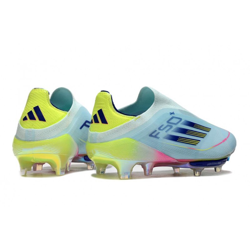 adidas F50 + Laceless FG Blå Gul för Herr 6 Billiga Fotbollsskor adidas F50 + Laceless FG Blå Gul 6