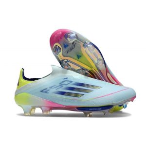 adidas F50 + Laceless FG Blå Gul för Herr Billiga Fotbollsskor adidas F50 + Laceless FG Blå Gul