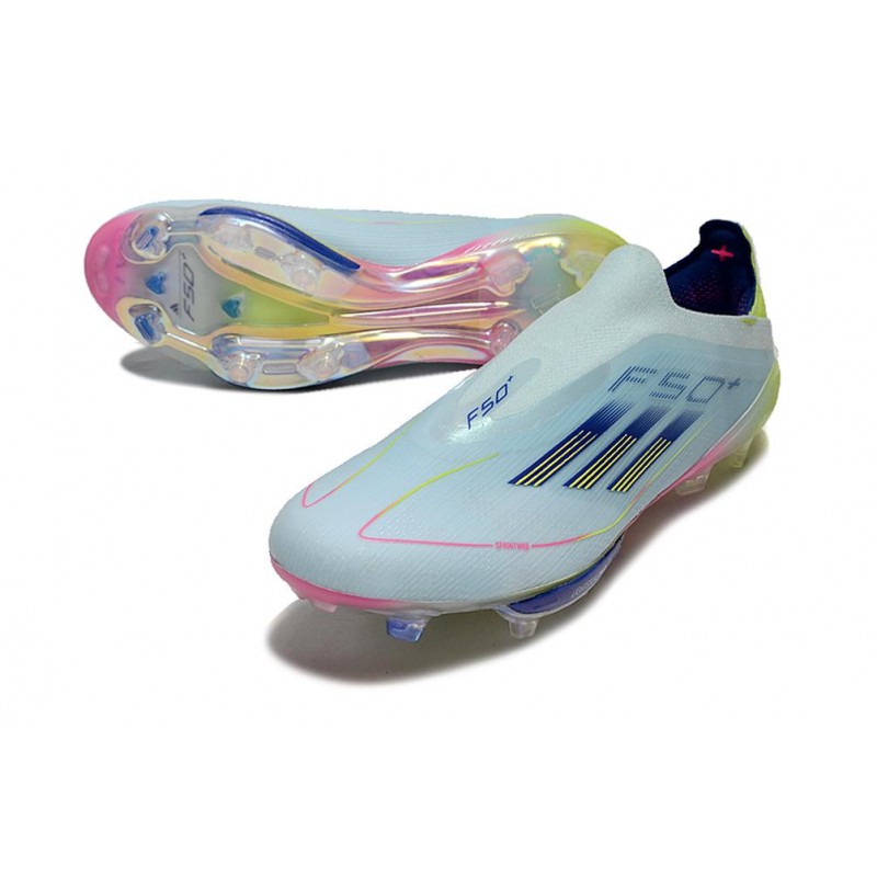 adidas F50 + Laceless FG Blå Gul för Herr 7 Billiga Fotbollsskor adidas F50 + Laceless FG Blå Gul 7