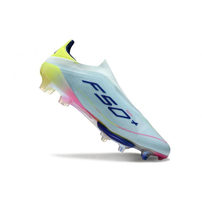 adidas F50 + Laceless FG Blå Gul för Herr 9 Billiga Fotbollsskor adidas F50 + Laceless FG Blå Gul 9