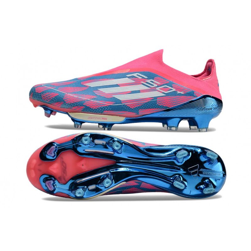 adidas F50 + Laceless FG Blå Vit Rosa för Herr 5 Billiga Fotbollsskor adidas F50 + Laceless FG Blå Vit Rosa 5