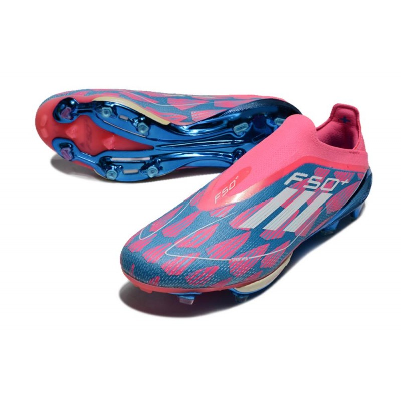 adidas F50 + Laceless FG Blå Vit Rosa för Herr 6 Billiga Fotbollsskor adidas F50 + Laceless FG Blå Vit Rosa 6