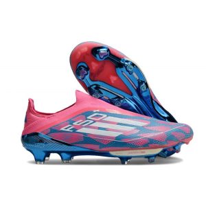 adidas F50 + Laceless FG Blå Vit Rosa för Herr Billiga Fotbollsskor adidas F50 + Laceless FG Blå Vit Rosa
