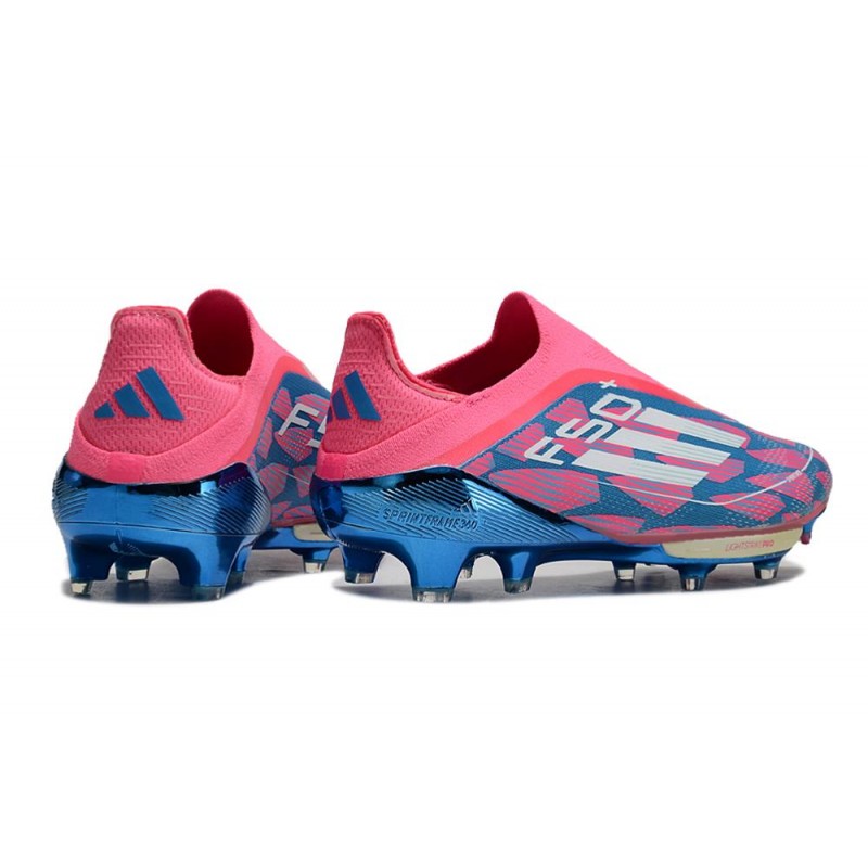 adidas F50 + Laceless FG Blå Vit Rosa för Herr 7 Billiga Fotbollsskor adidas F50 + Laceless FG Blå Vit Rosa 7