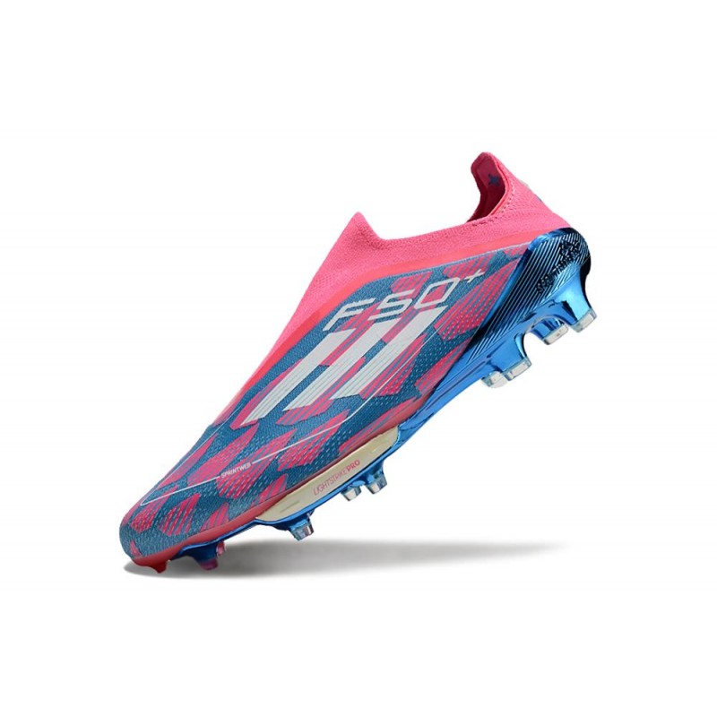 adidas F50 + Laceless FG Blå Vit Rosa för Herr 8 Billiga Fotbollsskor adidas F50 + Laceless FG Blå Vit Rosa 8