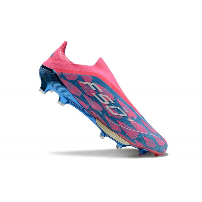 adidas F50 + Laceless FG Blå Vit Rosa för Herr 9 Billiga Fotbollsskor adidas F50 + Laceless FG Blå Vit Rosa 9