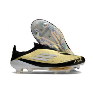 adidas F50 + Laceless FG Guld Svart Vit för Herr Billiga Fotbollsskor adidas F50 + Laceless FG Guld Svart Vit