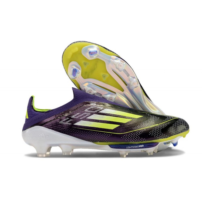 adidas F50 + Laceless FG Lila Gul för Herr 3 Billiga Fotbollsskor adidas F50 + Laceless FG Lila Gul 3