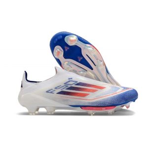 adidas F50 + Laceless FG Vit Blå Röd för Herr Billiga Fotbollsskor adidas F50 + Laceless FG Vit Blå Röd
