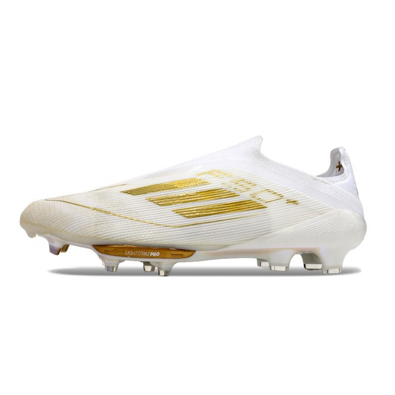 adidas F50 + Laceless FG Vit Guld för Herr 4 Billiga Fotbollsskor adidas F50 + Laceless FG Vit Guld 4