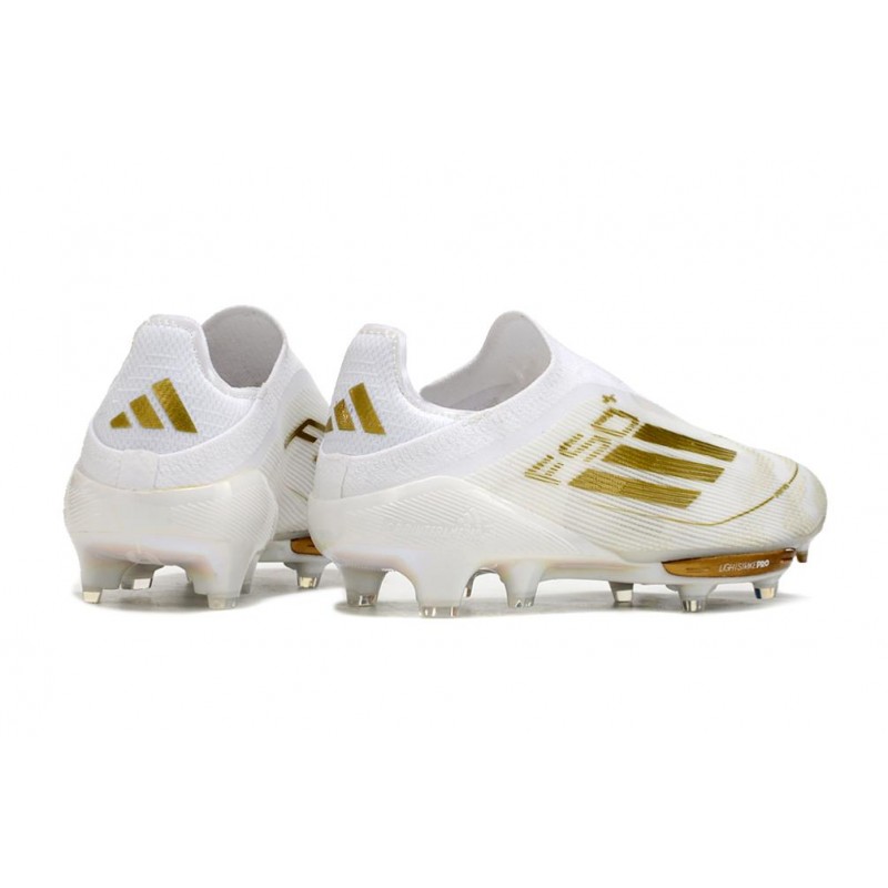 adidas F50 + Laceless FG Vit Guld för Herr 6 Billiga Fotbollsskor adidas F50 + Laceless FG Vit Guld 6
