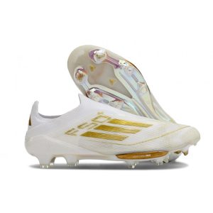 adidas F50 + Laceless FG Vit Guld för Herr Billiga Fotbollsskor adidas F50 + Laceless FG Vit Guld