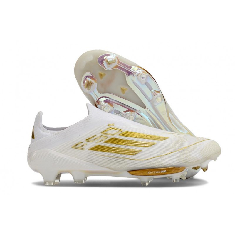 adidas F50 + Laceless FG Vit Guld för Herr 3 Billiga Fotbollsskor adidas F50 + Laceless FG Vit Guld 3