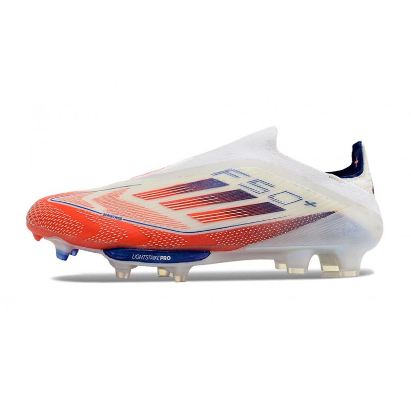 adidas F50 + Laceless FG Vit Röd Blå för Herr 4 Billiga Fotbollsskor adidas F50 + Laceless FG Vit Röd Blå 4