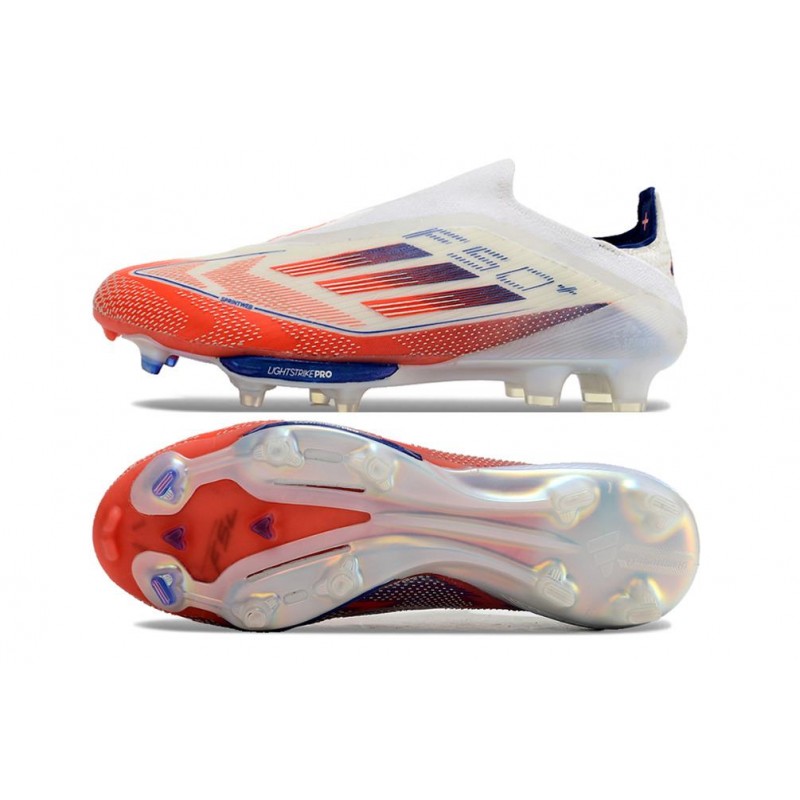 adidas F50 + Laceless FG Vit Röd Blå för Herr 5 Billiga Fotbollsskor adidas F50 + Laceless FG Vit Röd Blå 5