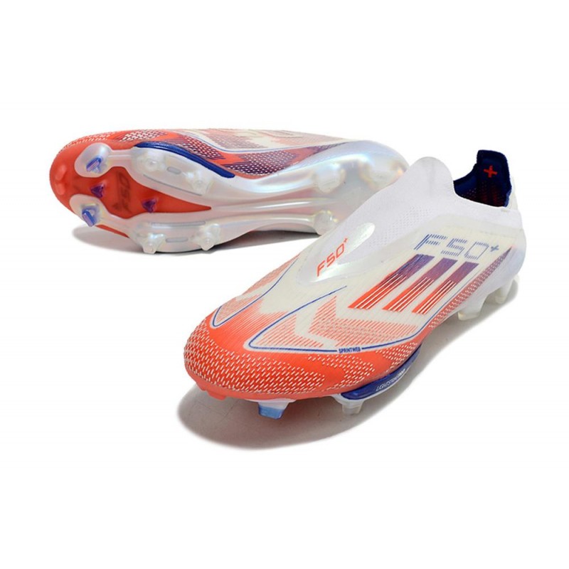 adidas F50 + Laceless FG Vit Röd Blå för Herr 7 Billiga Fotbollsskor adidas F50 + Laceless FG Vit Röd Blå 7