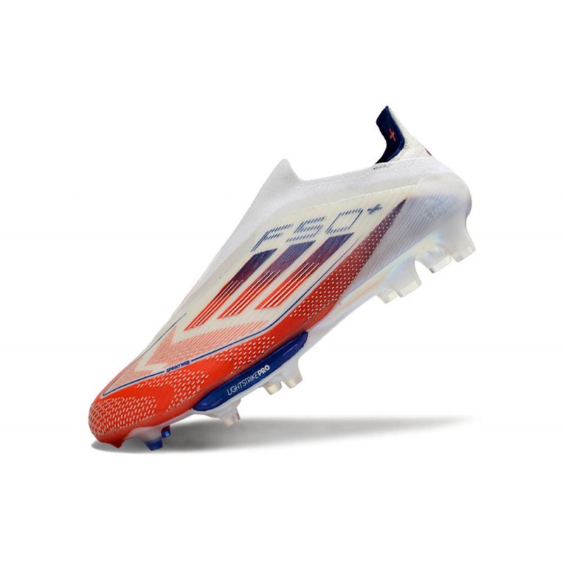 adidas F50 + Laceless FG Vit Röd Blå för Herr 8 Billiga Fotbollsskor adidas F50 + Laceless FG Vit Röd Blå 8