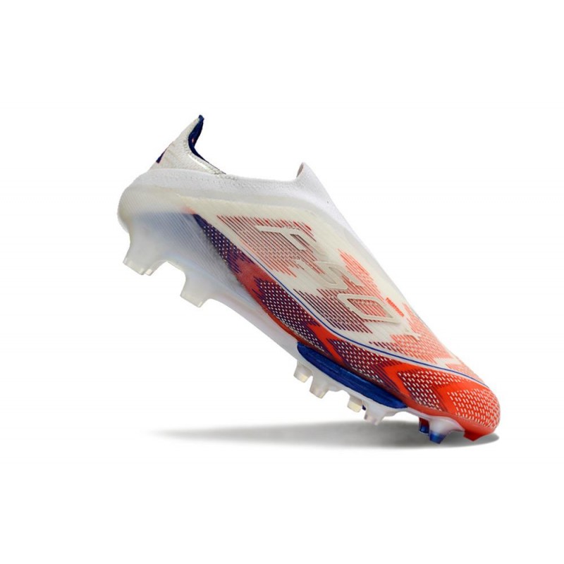 adidas F50 + Laceless FG Vit Röd Blå för Herr 9 Billiga Fotbollsskor adidas F50 + Laceless FG Vit Röd Blå 9