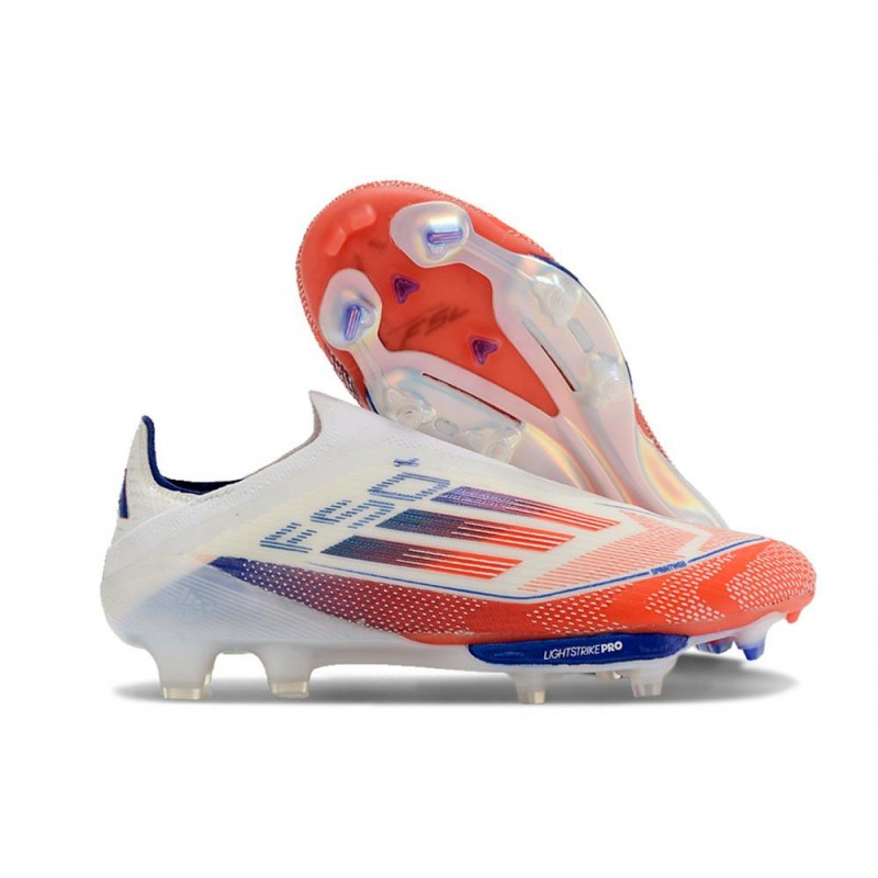 adidas F50 + Laceless FG Vit Röd Blå för Herr 3 Billiga Fotbollsskor adidas F50 + Laceless FG Vit Röd Blå 3