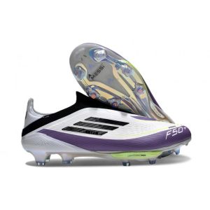 adidas F50 + Laceless FG X Messi Vit Svart Lila för Herr Billiga Fotbollsskor adidas F50 + Laceless FG X Messi Vit Svart Lila