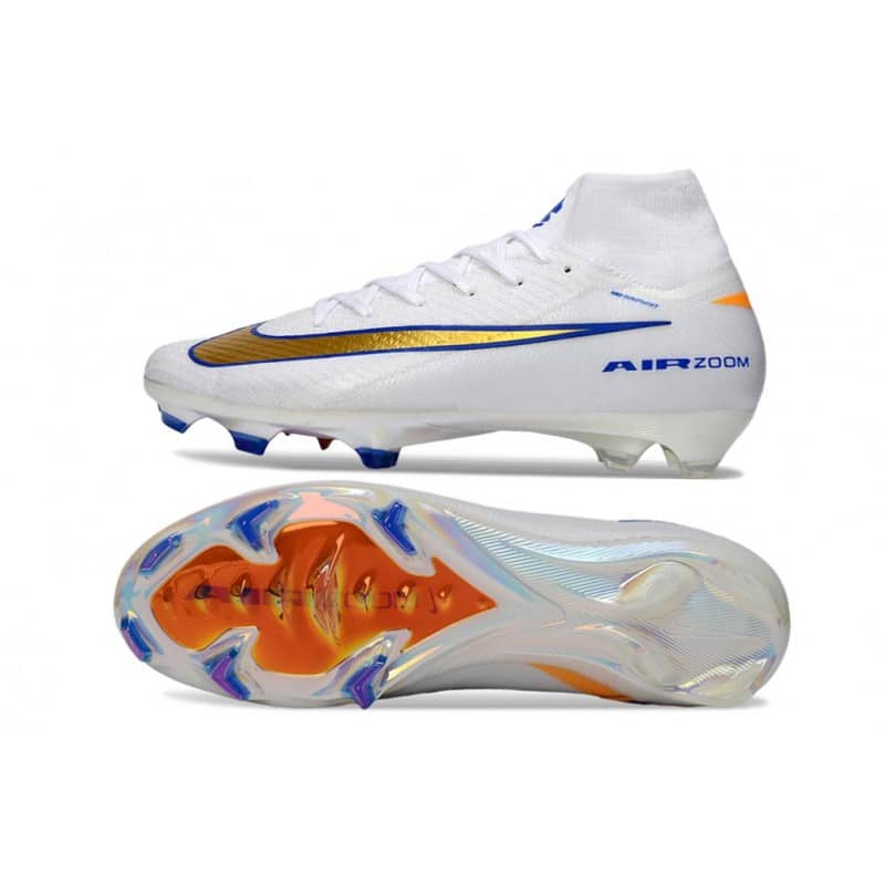 Nike Air Zoom Mercurial Superfly X Elite FG Vit Guld Blå för Herr 4 Billiga Fotbollsskor Nike Air Zoom Mercurial Superfly X Elite FG Vit Guld Blå 4