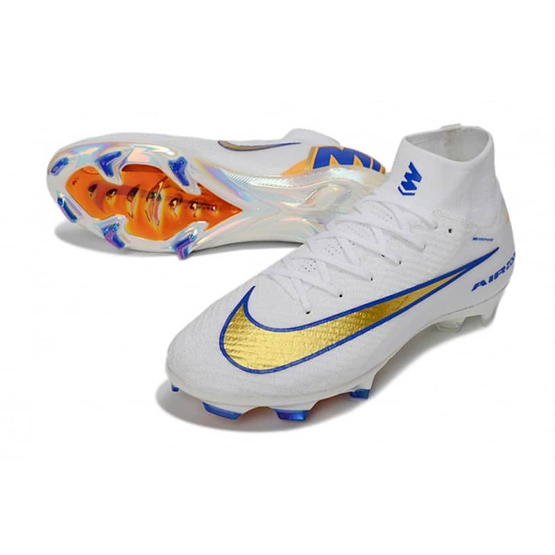Nike Air Zoom Mercurial Superfly X Elite FG Vit Guld Blå för Herr 6 Billiga Fotbollsskor Nike Air Zoom Mercurial Superfly X Elite FG Vit Guld Blå 6
