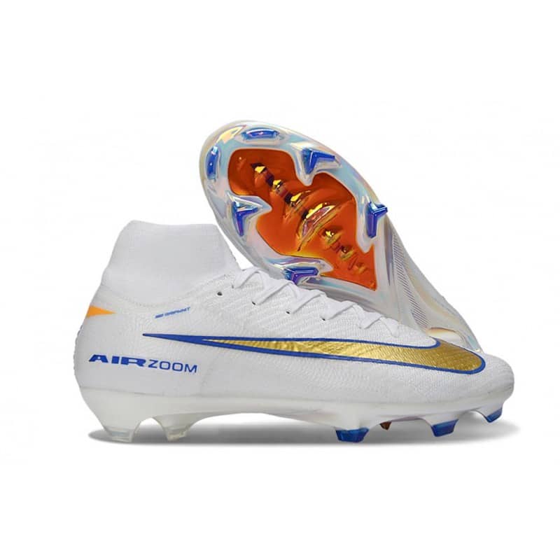 Nike Air Zoom Mercurial Superfly X Elite FG Vit Guld Blå för Herr 9 Billiga Fotbollsskor Nike Air Zoom Mercurial Superfly X Elite FG Vit Guld Blå 9