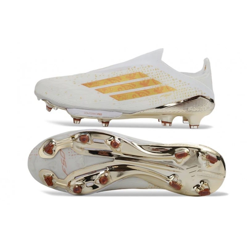 Adidas Fotbollsskor F50+ Elite Laceless FG Vit Guld för Herr 4 Billiga Fotbollsskor Adidas Fotbollsskor F50+ Elite Laceless FG Vit Guld 4