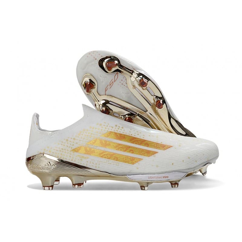 Adidas Fotbollsskor F50+ Elite Laceless FG Vit Guld för Herr 5 Billiga Fotbollsskor Adidas Fotbollsskor F50+ Elite Laceless FG Vit Guld 5