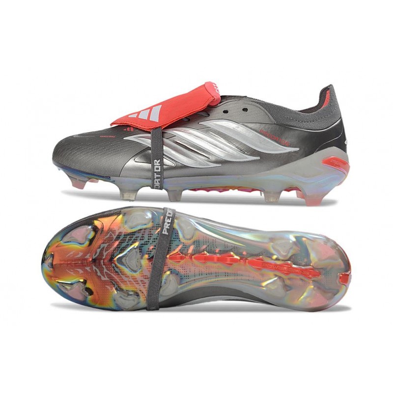 Adidas Predator 26 Elite Fold Over Tongue FG Metallisk Grå Röd för Herr 4 Billiga Fotbollsskor Adidas Predator 26 Elite Fold Over Tongue FG Metallisk Grå Röd 4