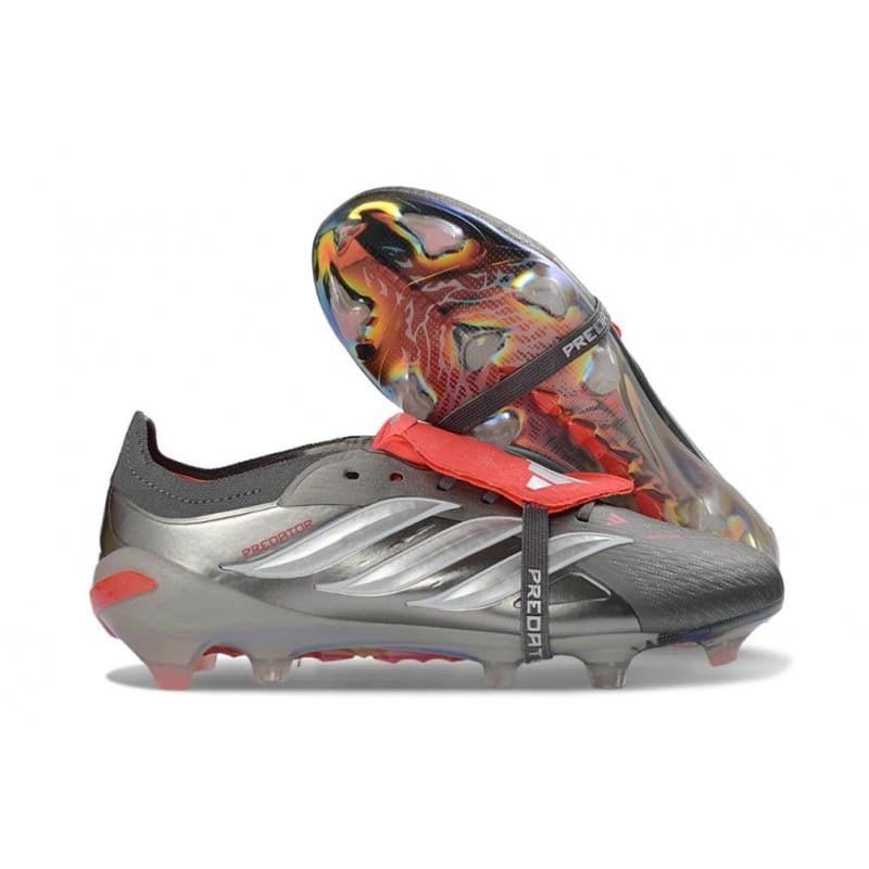 Adidas Predator 26 Elite Fold Over Tongue FG Metallisk Grå Röd för Herr 5 Billiga Fotbollsskor Adidas Predator 26 Elite Fold Over Tongue FG Metallisk Grå Röd 5