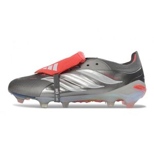 Adidas Predator 26 Elite Fold Over Tongue FG Metallisk Grå Röd för Herr Billiga Fotbollsskor Adidas Predator 26 Elite Fold Over Tongue FG Metallisk Grå Röd