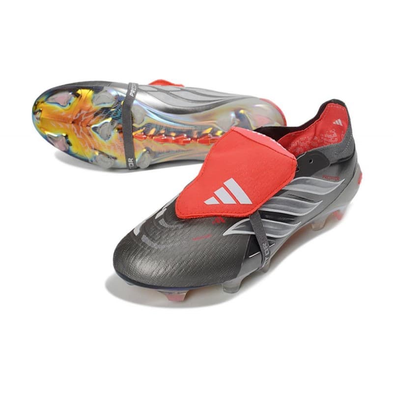 Adidas Predator 26 Elite Fold Over Tongue FG Metallisk Grå Röd för Herr 7 Billiga Fotbollsskor Adidas Predator 26 Elite Fold Over Tongue FG Metallisk Grå Röd 7