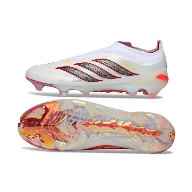 Adidas Predator Snörfria Elite FG Vit Röd Svart för Herr 4 Billiga Fotbollsskor Adidas Predator Snörfria Elite FG Vit Röd Svart 4
