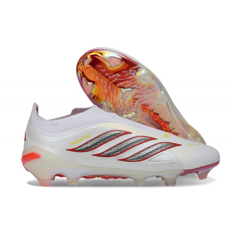Adidas Predator Snörfria Elite FG Vit Röd Svart för Herr 5 Billiga Fotbollsskor Adidas Predator Snörfria Elite FG Vit Röd Svart 5