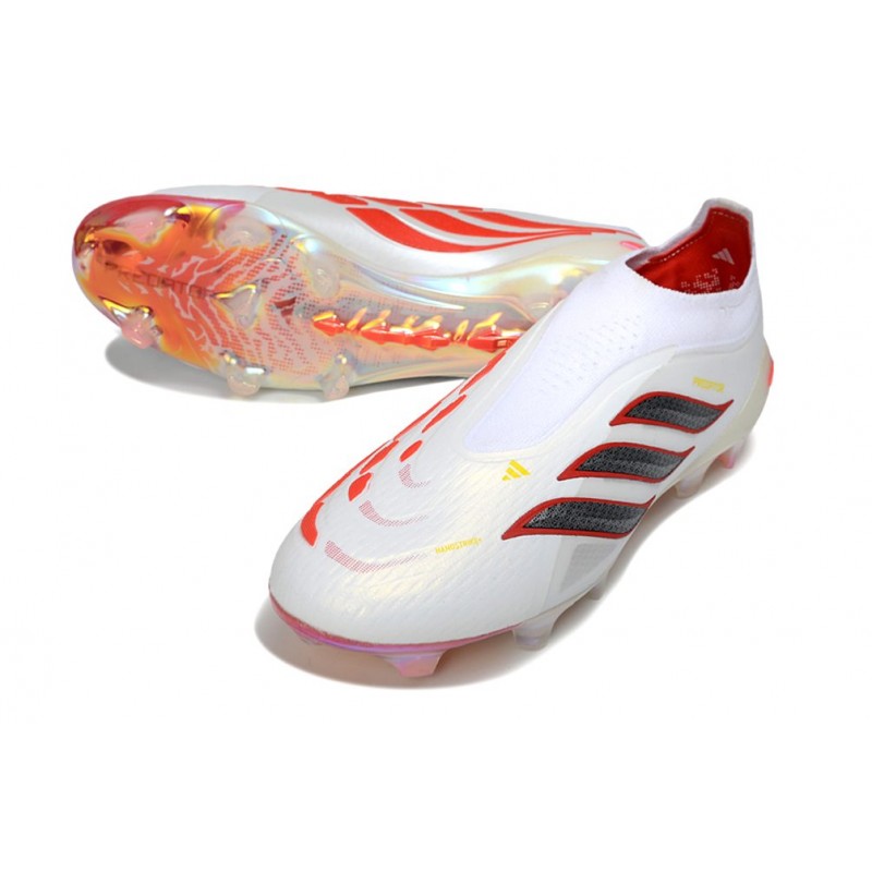 Adidas Predator Snörfria Elite FG Vit Röd Svart för Herr 7 Billiga Fotbollsskor Adidas Predator Snörfria Elite FG Vit Röd Svart 7