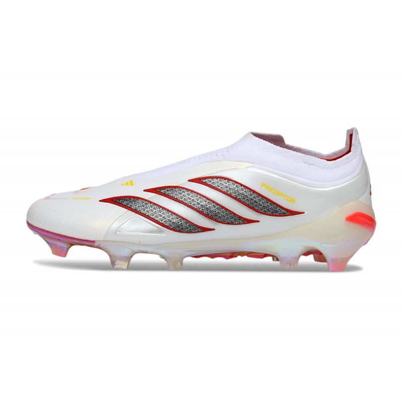 Adidas Predator Snörfria Elite FG Vit Röd Svart för Herr 3 Billiga Fotbollsskor Adidas Predator Snörfria Elite FG Vit Röd Svart 3
